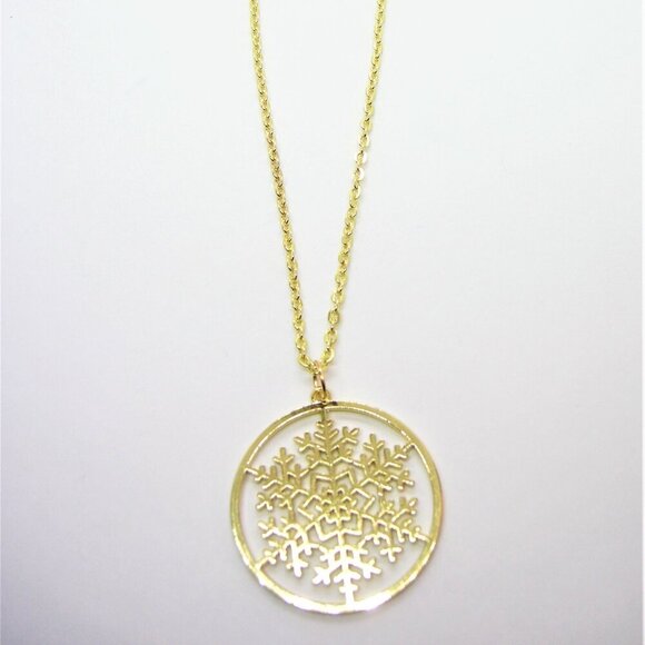 Gold Chrome Laser-cut Snowflake Necklace - Picture 3 of 5